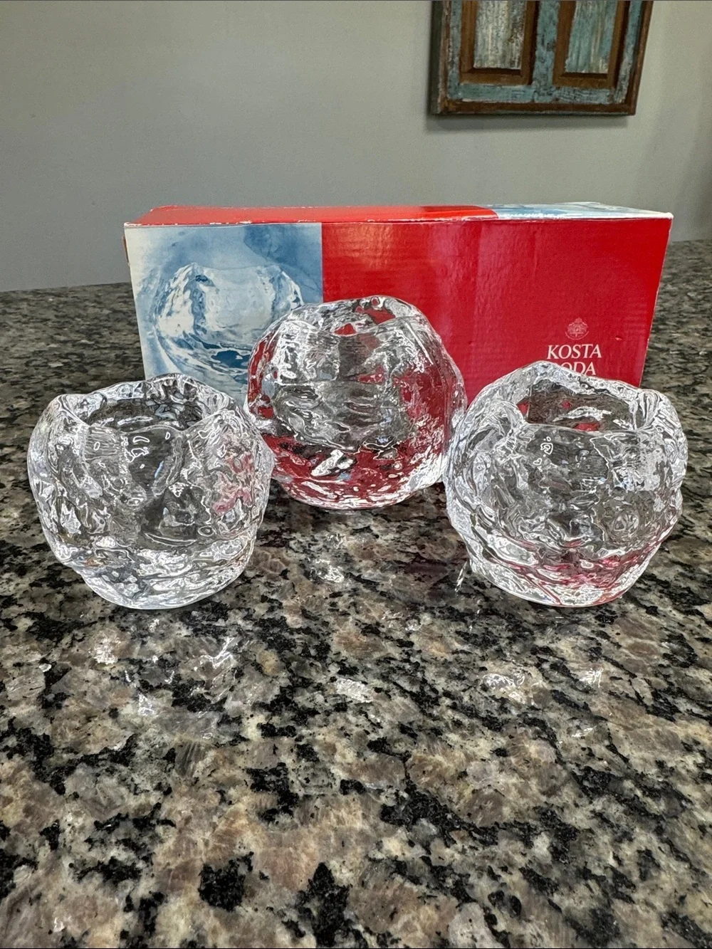 Kosta Boda Clear Textured snowballs Glass Votive Trio